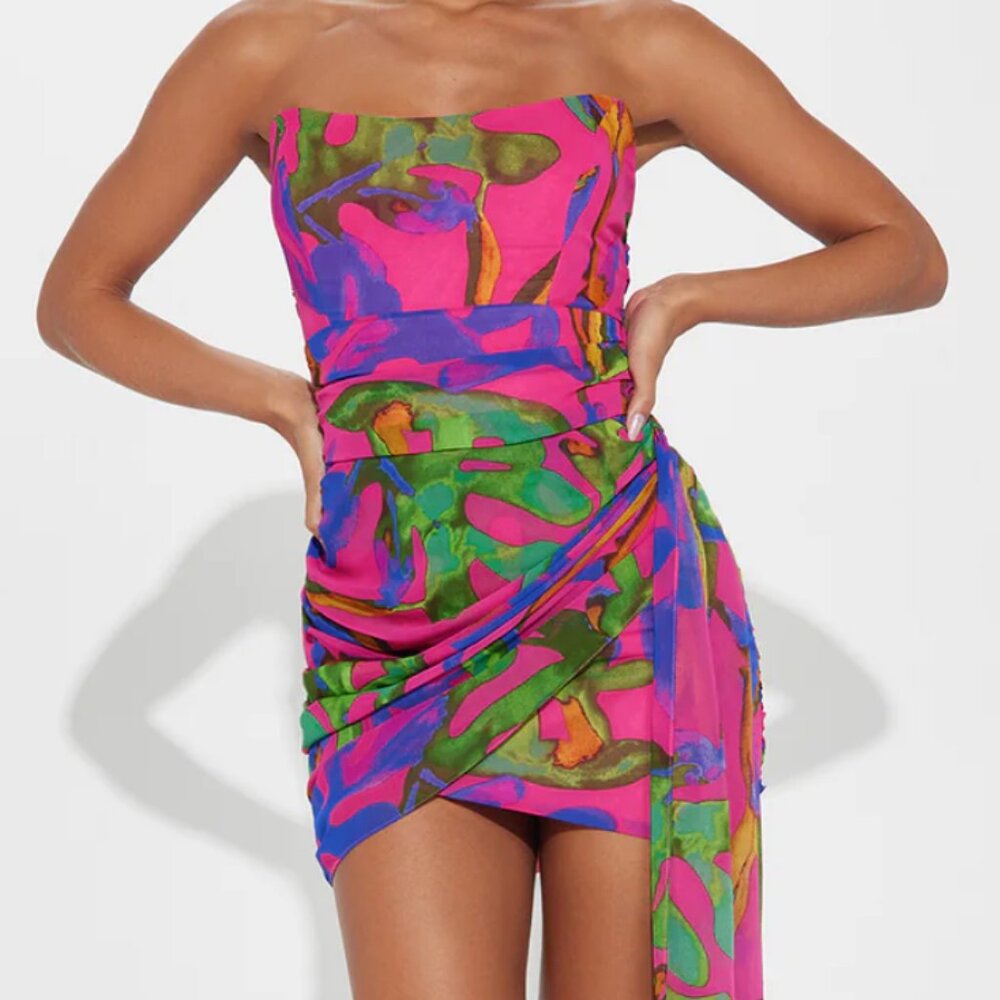 Weekend Vacation Chiffon Mini Dress - Fuchsia/combo